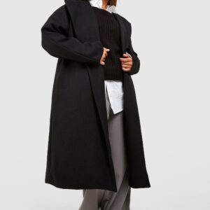 Womens Oversized Boyfriend Wool Look Coat - Black - 10, Black