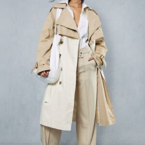 Womens Oversized Contrast Tonal Trench Coat - beige - 6, Beige