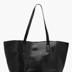 Womens Oversized Faux Leather Croc Tote Day Bag - Black - One Size, Black