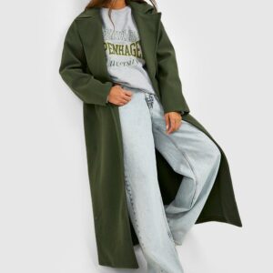 Womens Oversized Maxi Wool Look Coat - Green - 8, Green