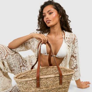 Womens Oversized Straw Beach Bag - Beige - One Size, Beige