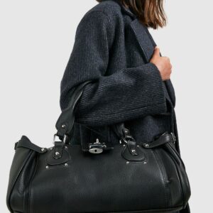 Womens Padlock Detail Oversized Tote Bag - Black - One Size, Black