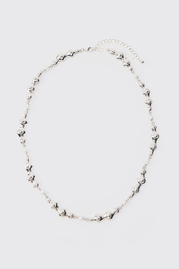 Womens Pearl And Metal Necklace In Silver - Grey - One Size, Grey