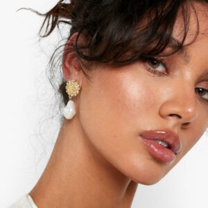 Womens Pearl Drop Stone Earrings - Gold - One Size, Gold