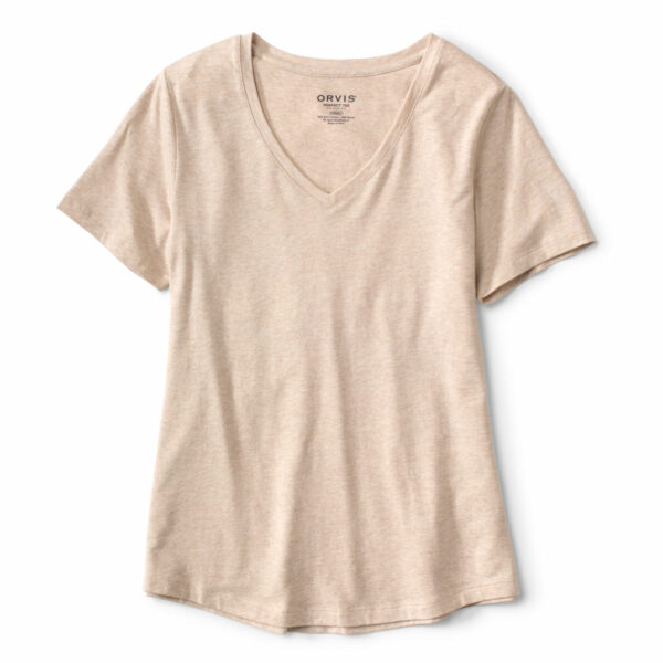 Women's Perfect Eco-Friendly Relaxed V-Neck T-Shirt Oatmeal Heather Size Large Cotton Orvis