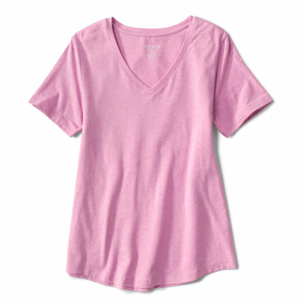 Women's Perfect Eco-Friendly Relaxed V-Neck T-Shirt Pink Lemonade Heather Size Large Cotton Orvis