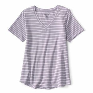 Women's Perfect Eco-Friendly Relaxed V-Neck T-Shirt Purple Fog Mini Brenton Stripe Size Small Cotton Orvis