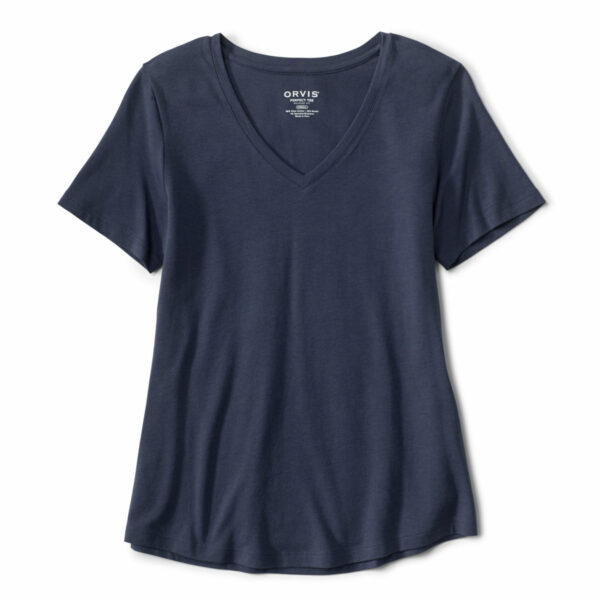 Women's Perfect Eco-Friendly Relaxed V-Neck T-Shirt True Navy Size Xl Cotton Orvis