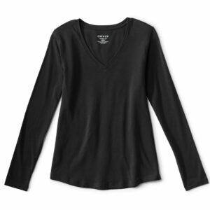 Women's Perfect Relaxed V-Neck Modal-Blend T-Shirt Black Size Medium Cotton Orvis