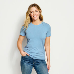 Women's Perfect True Crew Eco-Friendly Short-Sleeved T-Shirt Cloud Blue Heather Size Large Cotton Orvis