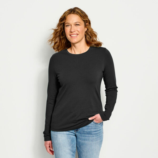 Women's Perfect True Crewneck Long-Sleeved T-Shirt Black Size Xs Cotton Orvis