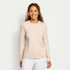 Women's Perfect True Crewneck Long-Sleeved T-Shirt Oatmeal Heather Size Xs Cotton Orvis