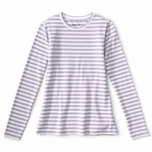 Women's Perfect True Crewneck Long-Sleeved T-Shirt Purple Fog Bengal Stripe Size Large Cotton Orvis