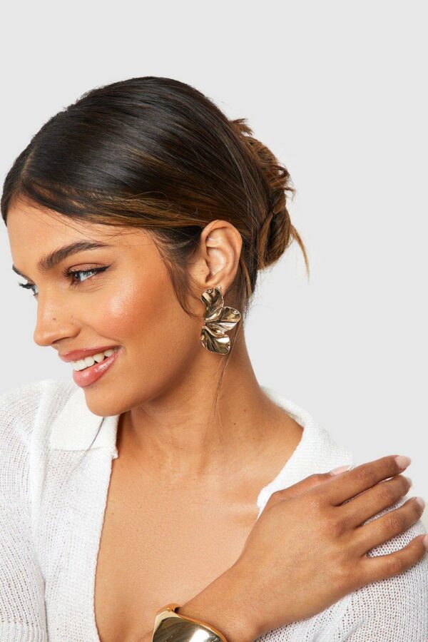 Womens Petal Detail Statement Earrings - Gold - One Size, Gold