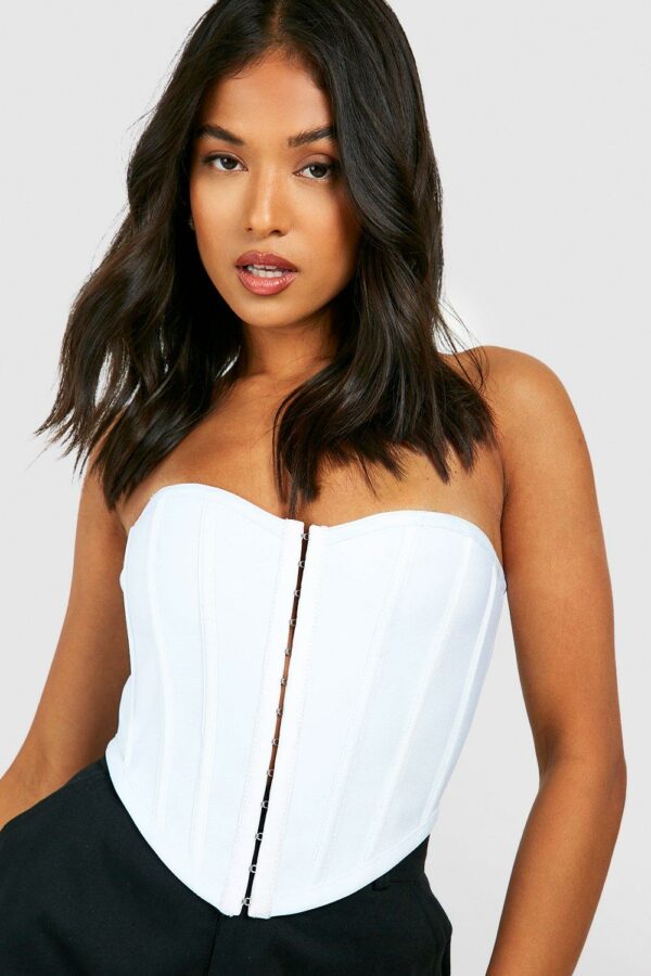 Womens Petite Bandage Hook And Eye Bandeau Corset Top - White - 10, White