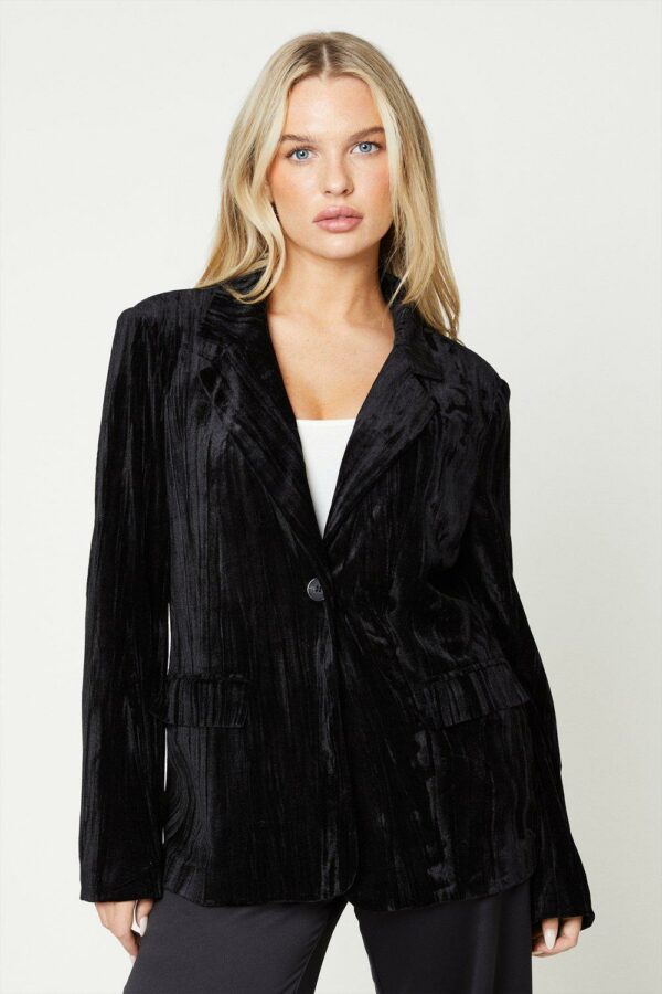 Womens Petite Crinkle Velvet Blazer