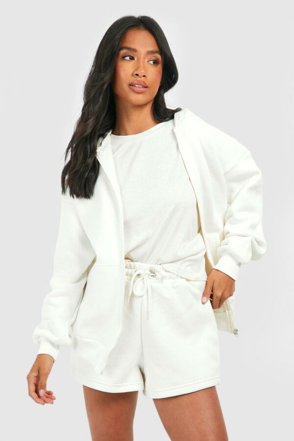 Womens Petite Zip Through Hoodie And Short Tracksuit - Cream - L, Cream