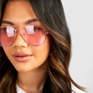 Womens Pink Lens Aviator Sunglasses - One Size