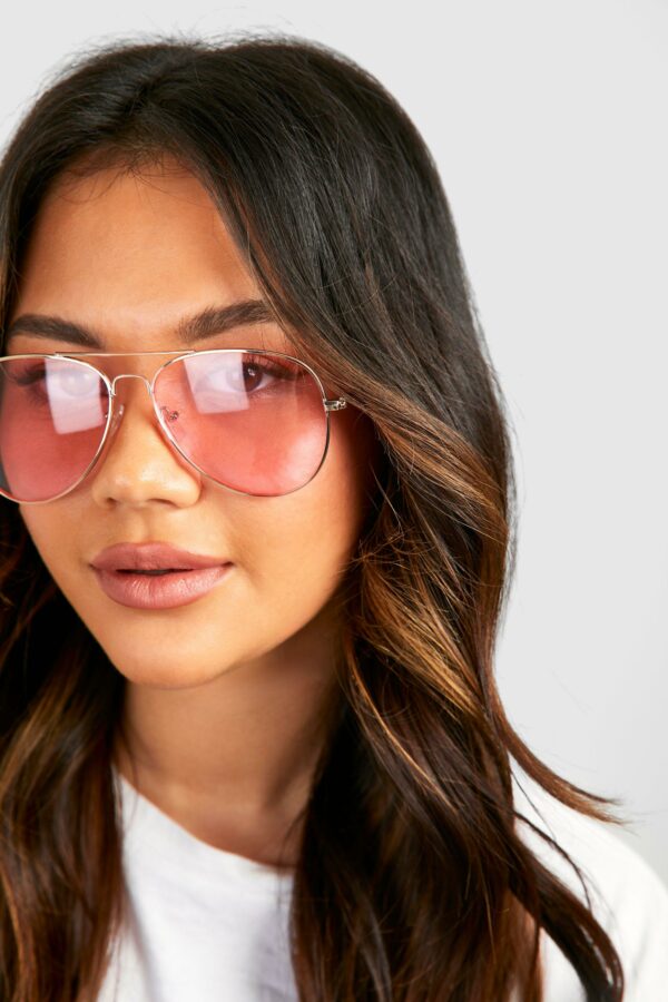 Womens Pink Lens Aviator Sunglasses - One Size