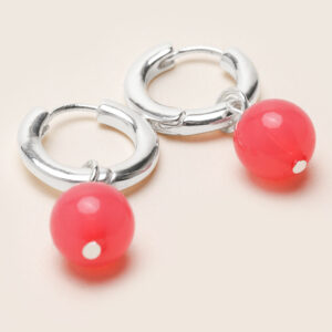 Womens Pink & Silver Huggie Earrings