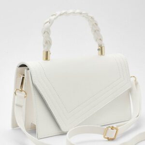 Womens Plait Handle Structured Crossbody Grab Bag - White - One Size, White