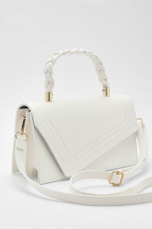 Womens Plait Handle Structured Crossbody Grab Bag - White - One Size, White