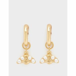 Womens Plated Pearl Bee Hoop Earrings