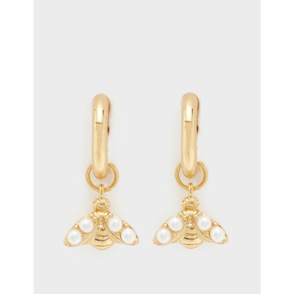 Womens Plated Pearl Bee Hoop Earrings