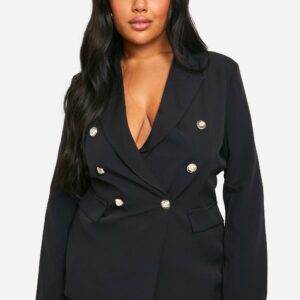 Womens Plus Double Breasted Cinched Waist Blazer - Black - 18, Black