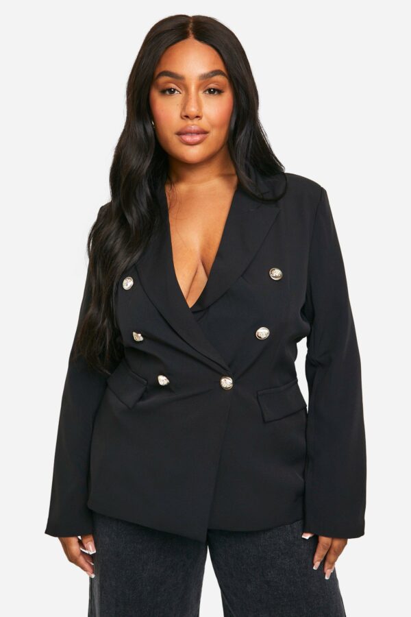 Womens Plus Double Breasted Cinched Waist Blazer - Black - 18, Black