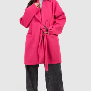 Womens Plus Premium Wool Look Collared Coat - Pink - 16, Pink