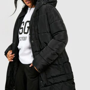 Womens Pocket Detail Hooded Puffer Jacket - Black - 16, Black