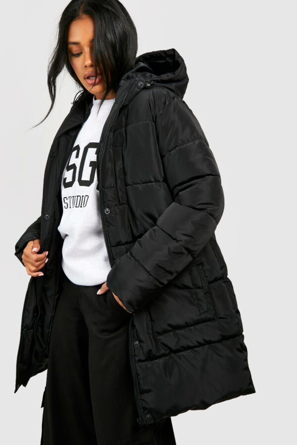 Womens Pocket Detail Hooded Puffer Jacket - Black - 16, Black