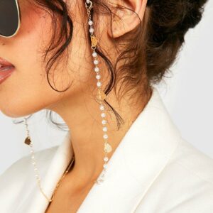 Womens Polished Heart Station Pearl Sunglasses Chain - Gold - One Size, Gold