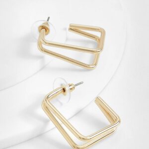 Womens Polished Square Double Row Hoop Earrings - Gold - One Size, Gold