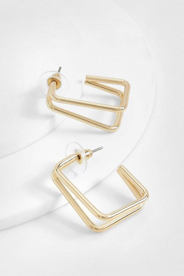 Womens Polished Square Double Row Hoop Earrings - Gold - One Size, Gold