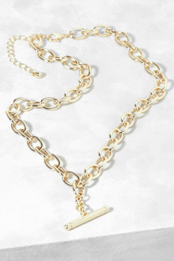 Womens Polished T-Bar Chain Link Necklace - Gold - One Size, Gold