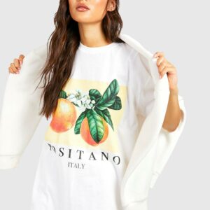 Womens Positano Fruit Oversized T-Shirt - White - L, White