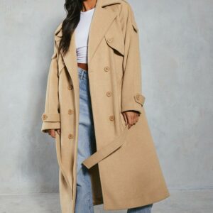 Womens Premium Oversized Wool Look Trench Coat - camel - 16, Camel