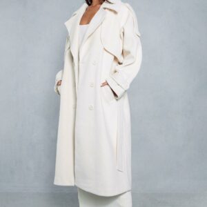 Womens Premium Oversized Wool Look Trench Coat - cream - 8, Cream