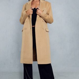 Womens Premium Structured Wool Look Double Breasted Coat - camel - 8, Camel