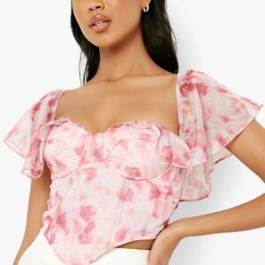 Womens Printed Bardot Occasion Corset Top - Pink - 14, Pink