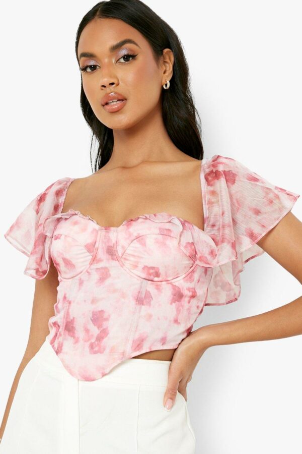 Womens Printed Bardot Occasion Corset Top - Pink - 6, Pink