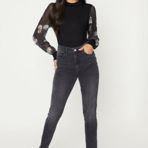 Womens Printed Contrast Sleeve Top