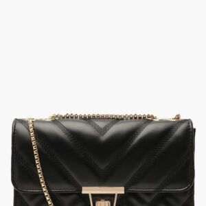 Womens Quilted Faux Leather Crossbody Chain Bag - Black - One Size, Black