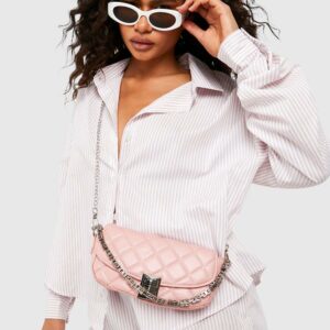 Womens Quilted Oval Shape Crossbody Bag - Pink - One Size, Pink