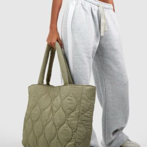 Womens Quilted Oversized Tote Bag - Green - One Size, Green