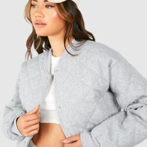 Womens Quilted Wool Look Bomber Jacket - Grey - 10, Grey