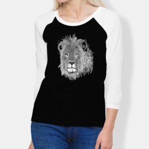 Women's Raglan Word Art Lion T-shirt - Black, White