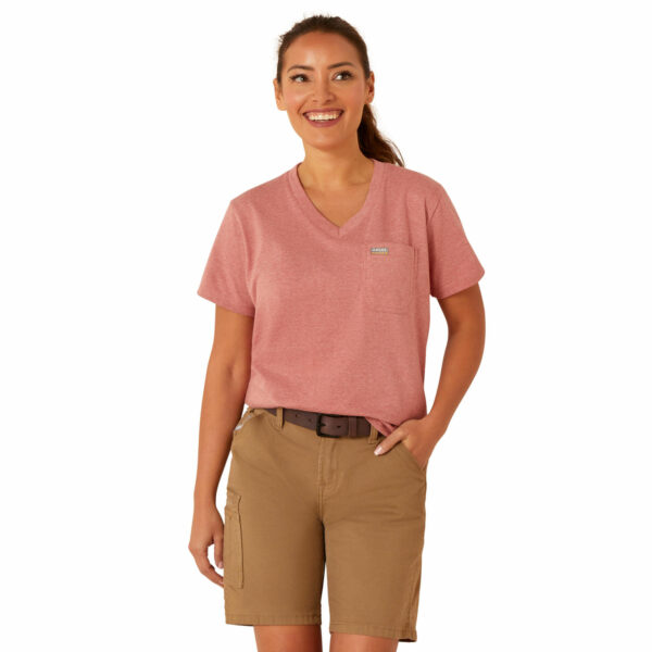 Women's Rebar Cotton Strong V-Neck T-Shirt in Mineral Red Heather, Size Medium, by Ariat